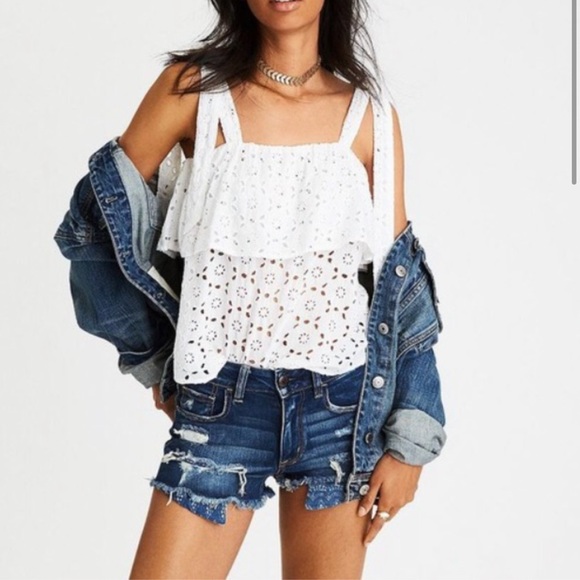 American Eagle Outfitters Tops - American Eagle Ruffle Eyelet Tank Top S
